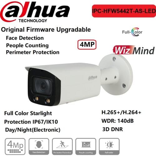 IP Camera Dahua 4MP IPC-HFW5442T-AS-LED Bullet AI Network Camera PoE Full Color Onvif Face Detection People Counting Protection