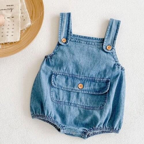 Korean Style Infant Baby Boys Girls Jumpsuit Sleeveless Cowboy Spring Autumn Toddler Baby Boys Girl Romper Baby Girls Clothes