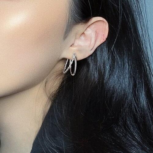 Kpop Fashion Earrings Exaggerated Geometric Large Hoop Earrings Female Retro Style Trendy Temperament Double Earrings