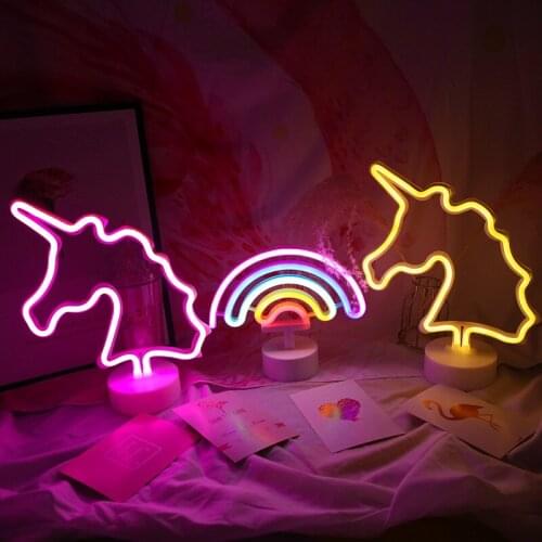 Cute Unicorn Rainbow USB LED Neon Signs Light Home Kids Bedroom Table Lamp Indoor Lighting Decorations Figurines Christmas Gifts
