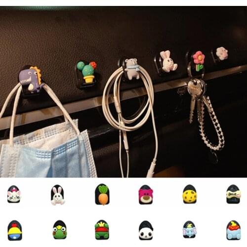 Mini Cute Cartoon Car Animal Hooks Organizer Storage Hanger for USB Cable Headphone Key Storage Car Accessories Adhesive Hook