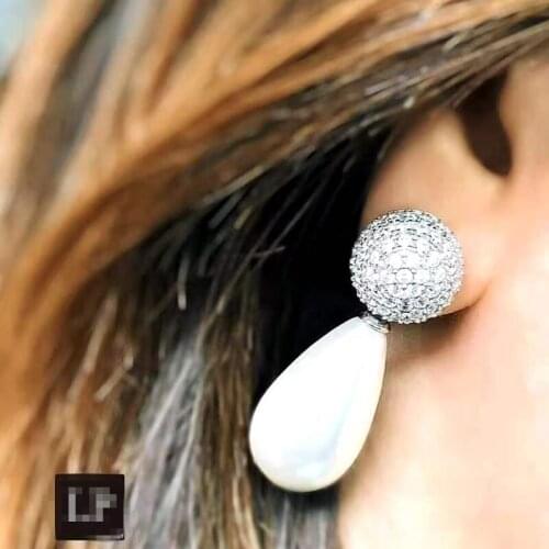 Trendy Big crystal Pearl Dangle Drop Earring For Women Luxury Party Jewelry