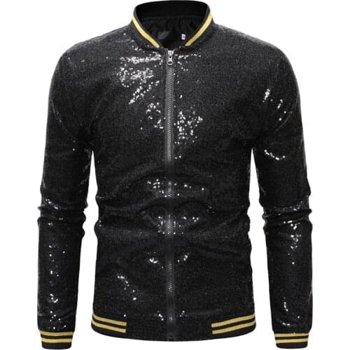 Mens Black Sequin Jackets and Coats DJ Nightclub Sequins Jacket Men Slim Fit Baseball Bomber Jacket Men Stage Singer Veste Homme