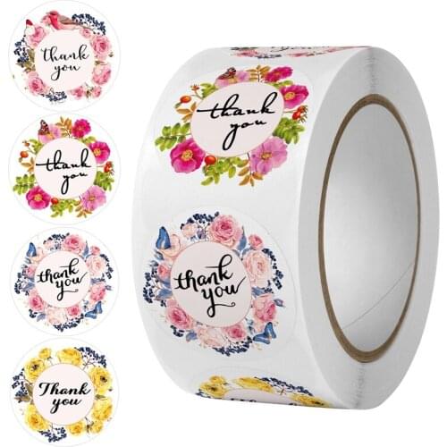 500pcs/Roll Thank You Paper Washi-Masking-Tape Flower Sticker Labels DIY Scrapbook Envelope Gift Baking Package Decoration Seals