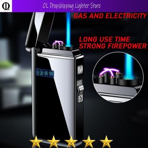 Unusual USB Lighter Jet Butane Turbo Torch Lighter Windproof Metal Rechargeable Electronic Lighter 2 Type Flame Use Alternately