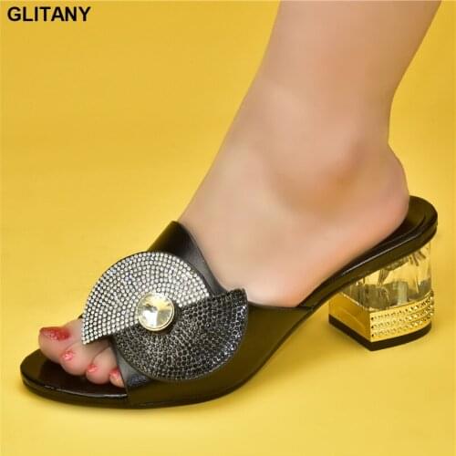 New Arrival Elegant Luxery African Women Party Shoes Decorated with Rhinestone Wedding Shoes for Women Bride Open Toe Pumps