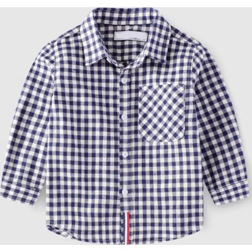 2T-8T Spring Autumn Boys Long Sleeve Classic Plaid Lapel Shirts Tops with Pocket Boys Kids Casual Shirt School Clothes SA2184