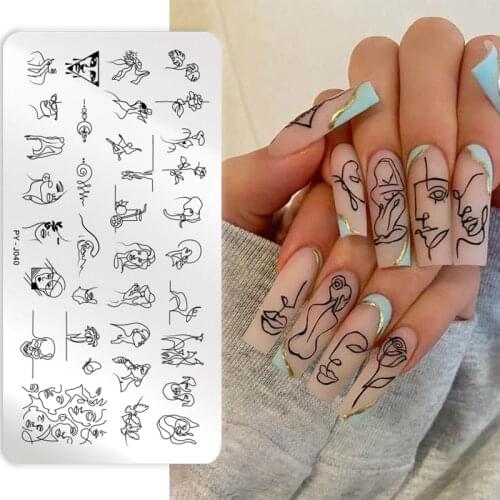 PICT YOU Nail Stamping Plates Line Pictures Stencil Stainless Steel Nail Design for Printing Nail Art Image Plate PY-J040