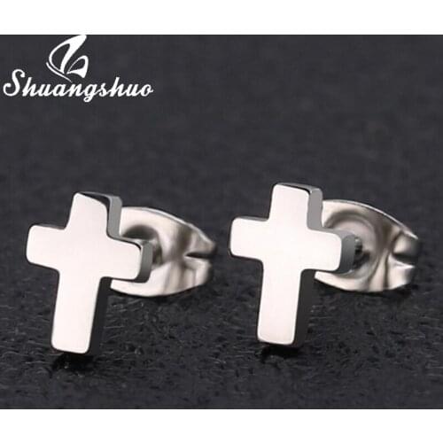 Shuangshuo Cross Earrings for Women Stainless Steel Geometric Stud Earrings Fashion Jewelry Ear Studs oorbellen Brincos