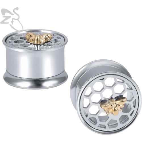 ZS 1 Pair Double Flare Stainless Steel Ear Plugs Tunnel Bee Ear Gauges Earring Ear expansiones de oreja Body Piercing Jewelry