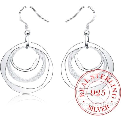 100%925 Sterling Silver Earring Korean Vintage Three Round Circle Long Dangle Earrings For Women 2020 Engagement Wedding Jewelry