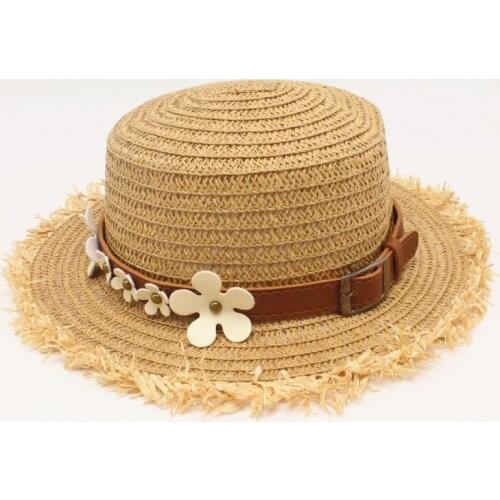 Seioum lovely Flat top straw hat Summer Spring womens trip caps leisure pearl flower beach sun hats black breathable fashion ha