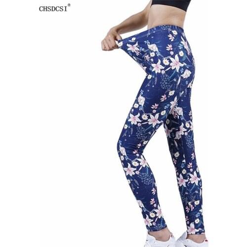 CHSDCSI Sport Leggings Women Yoga Pants Digital Floral Printed High-waist Sports Fitness Running Leggins Elastic New DropShip