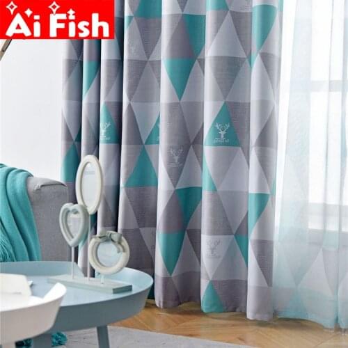 Nordic Modern Blackout Curtains Yellow Blue Geometric Stripes Printed Living Room Children Window Curtains Cortinas MY076-4