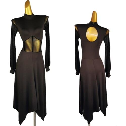 New Modern Ballroom Dance Costumes Long Sleeve Mesh See-Through Practice Clothes Latin Dance Competition Stage Dresses DQL5152