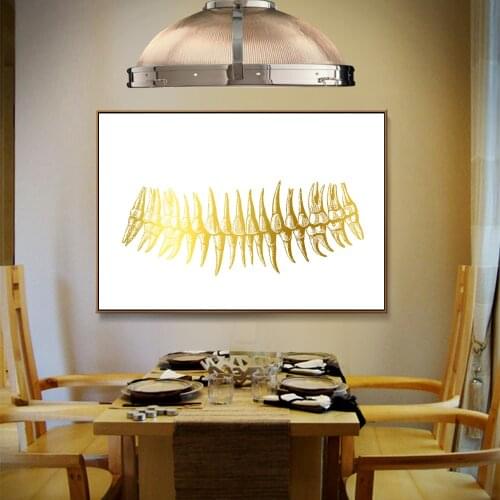 WANGART Teeth Gold Print Dental Art Dentist Canvas Painting Modern Art Wall Picture For Medical Education Office Home Decor