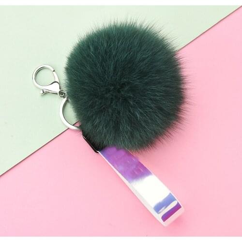 100% Real Fox Fur Ball Man Key Chain With PU Leather Keychain Porte Cles Llavero for Women Key Ring Holder Lanyard Jewelry EH205