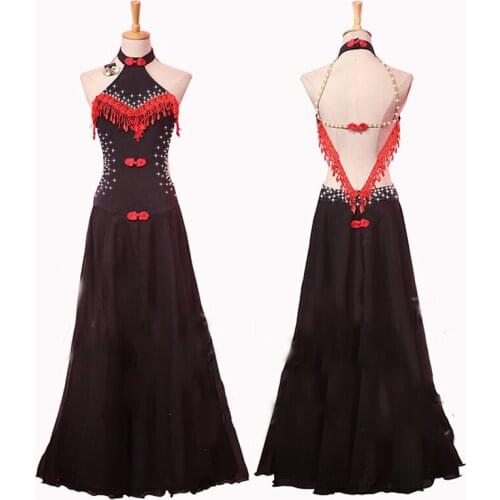Sexy Ballroom Dance Dress Women Black Long Dress For Professional Salsa Dress Rumba Tango Latin Dance Show Stage Costumes BL1416