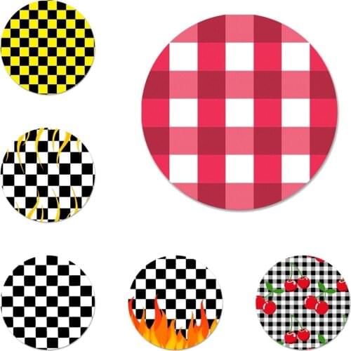 58mm Checkered Checkerboard Flame Icons Pins Badge Decoration Brooches Metal Badges For Clothes Backpack Decoration