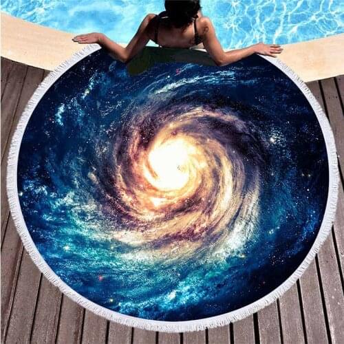 Starry Universe Round Beach Towel For Adults Kids Microfiber Towels Serviette de plage Tassels Tapestry Beach Mat Toalla Blanket