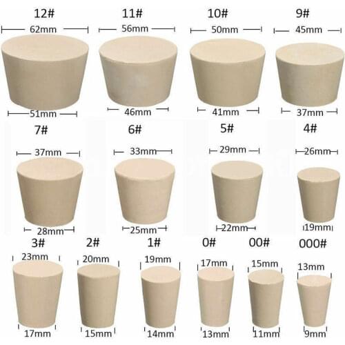 Laboratory Rubber Plug Bungs Flask Tapered Tube Solid White Alkali-resisting Lab Push-In Sealing Plug