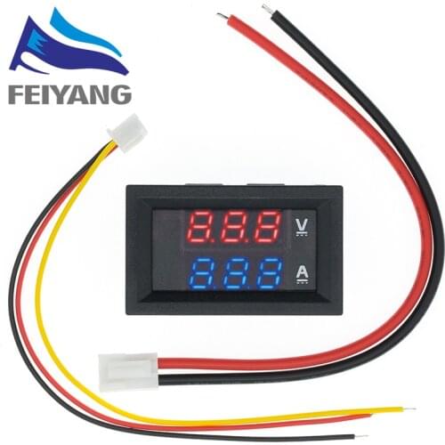 10pcs DC 0-100V 10A Digital Voltmeter Ammeter Dual Display Voltage Detector Current Meter Panel Amp Volt Gauge 0.28" Red Blue