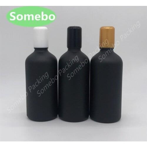 100pcs/lot 100ml Black Glass Roll on Bottle, 100cc Matt Black Glass Bottles, Glass Bottle With Roller, Cosmetic Oil Bottle