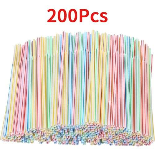 200Pcs Plastic Drinking Straws Multicolor Bendable Disposable Beverage Straw Rainbow Drink Straw Bar Club Wedding Party Supplies
