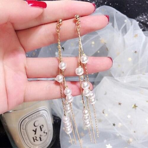 2019 new Pearl tassel long earrings for Women Korean Minimalist Earrings Jewelry Wholesale