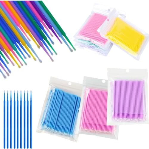 500Pcs/bag Disposable Makeup Micro Brush Eyelashes Extension Individual Lash Cotton Swab Brush Eyelash Glue Cleaning Tools Tools