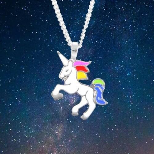 White Silver Chain With Card Glaze Colorful Unicorn Horse Animal Alloy Clavicle Pendant Lovely Necklace Cute Student Girlfriend