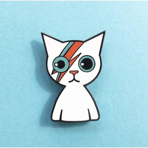 Cute Cartoon Super Rock Star David Bowie Cat Enamel Pins Lapel Pin Jacket Jeans Badge Brooch Fashion Accessories