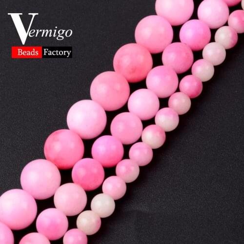 Natural Stone Beads Smooth Pink White Jades Chalcedony Round Ball Loose Beads For Jewelry Making Diy Bracelet 6 8 10mm Pick Size