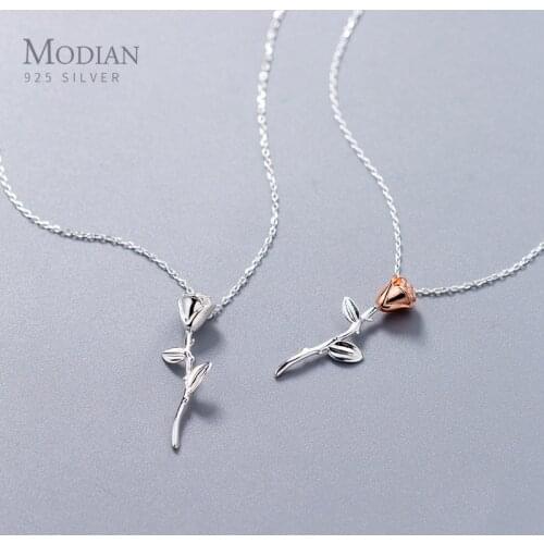 Modian Romantic 925 Sterling Silver Rose Flower Pattern Short Chain Necklace for Women Rose Gold Color Charm Luxury Fine Jewelry