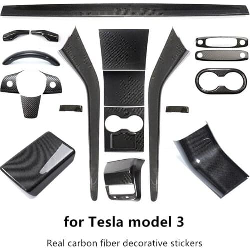 For Tesla Model 3/Y real carbon fiber interior bright light steering wheel outlet center control panel accessories
