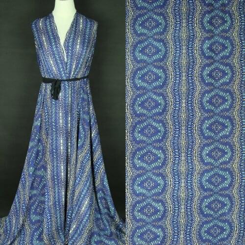 Elegant blue geometric design pure silk crepe de chine fabric 16momme,SCDC1035