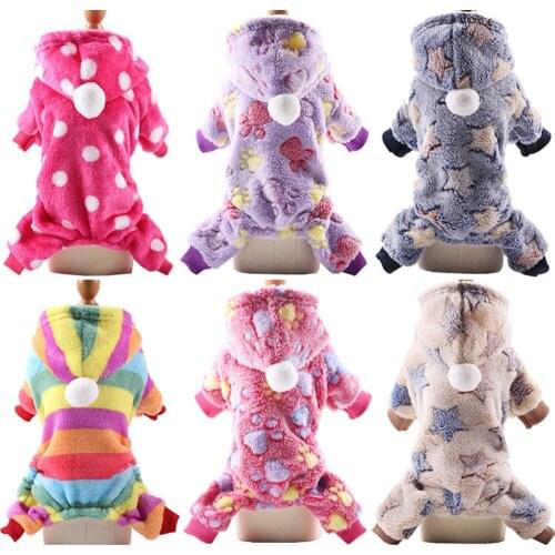 Flannel Pet Dog Cat Pajamas Puppy Jumpsuit Four-Legged Hood Jacket Rainbow Striped Pet Hoodies Outfit