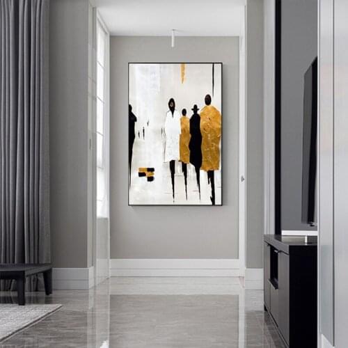 Canvas Painting Nordic British Street pedestrian Golden building Poster Abstract Black white Print Wall Art Pictures Home Decor