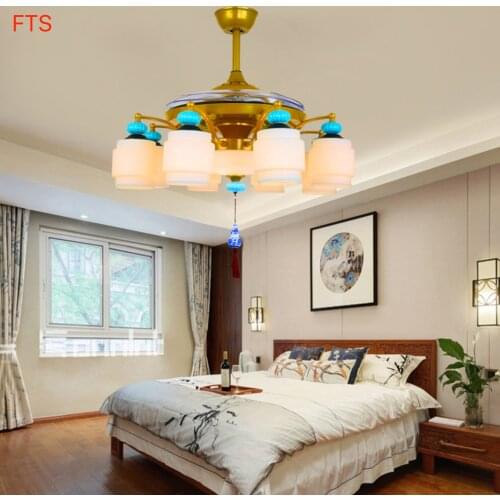 Chinese style ceiling fan light restaurant living room tea house club light fan light bedroom with LED ceiling fan light