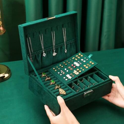 QM Portable Big Space Jewelry Box Organizer Ring Earring Necklace Makeup Case Hot Sale Velvet Jewelry Storage Box for Women