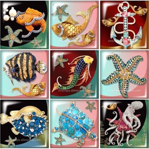 Beauty Crystal Vintage Fish Starfish 12mm/20mm/25mm/30mm Square glass cabochon flat back DIY Jewelry Findings Components FB0206