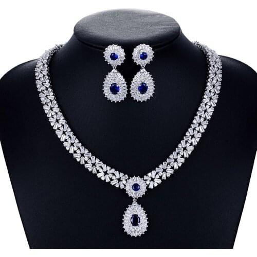 Crystal CZ Cubic Zirconia Bridal Wedding Drop Necklace Earring Set Jewelry Sets for Women Accessories CN10086
