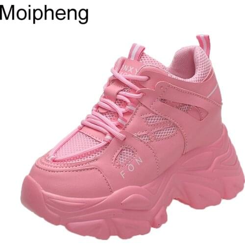 Moipheng Platform Sneakers Autumn White Woman Vulcanize Shoes Super High Heels 8cm Chunky Shoes Tennis Feminino Female Shoes