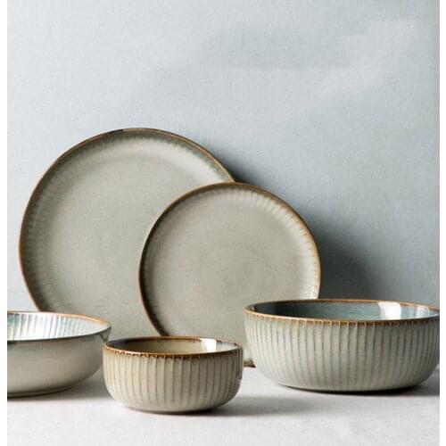 Retro Round Ceramic Dishes And Plates Thicken Household Rice Salad Bowls Eco Friendly Tableware Ceramic Dinner Plato De Ceramica