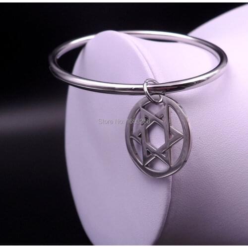Hot selling Stainless Steel Smooth cuff bangle The star of David Charms Bracelet Women Mens Fashion Jewelry Gifts 4mm 2.68