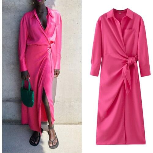 LPNVVS Summer Womenn Elegant V Neck Red Midi Shirt Dress High Street Long Kpytomoa Full Sleeve Bow Sashes Casual Party Vestidos