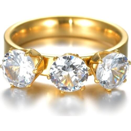 Fashion Crystal Shape Gold Wedding Rings Elegant Female Engagement Finger Ring for Bridal Christmas Gift Jewelry