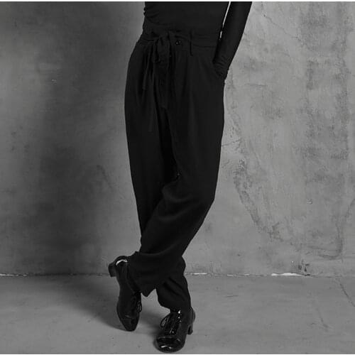 Men Latin Dance Pants Black Drawstring Trousers Chacha Samba Tango Latin Dance Clothes Ballroom Dancing Pants Dancewear SL4354