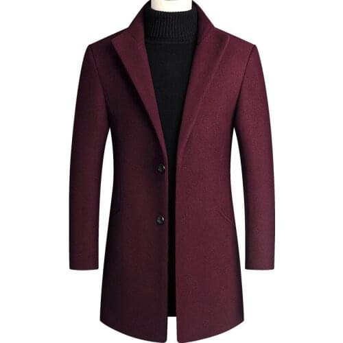 Winter Wool Men Warm Thick Coats Slim Fit Turn Down Collar Male Fashion Blend Outerwear Jackets Casual Trench