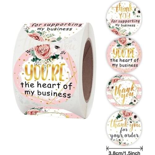 38mm Flowers Thank You Stickers 500pcs for Handmade Scrapbook Baking Orders Business Candy Favors Gift Boxes Decor Seals Labels